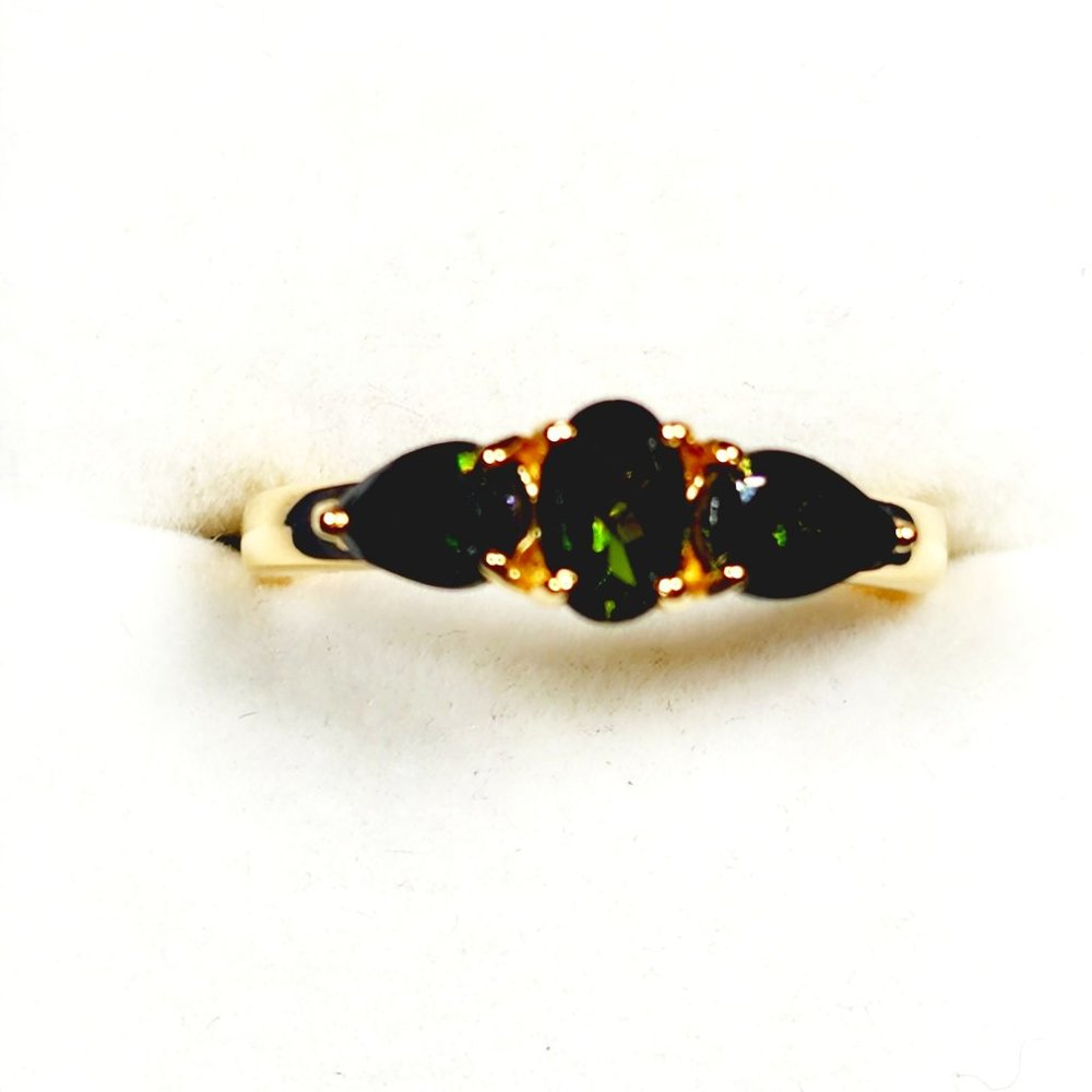 Natural green chrome Tourmaline ring in 14K YG vermeil over 925 SS sz 6 1.15 ct